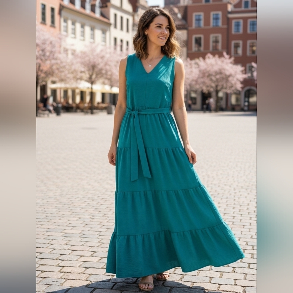 DKNY Turquoise Sleeveless Maxi Dress